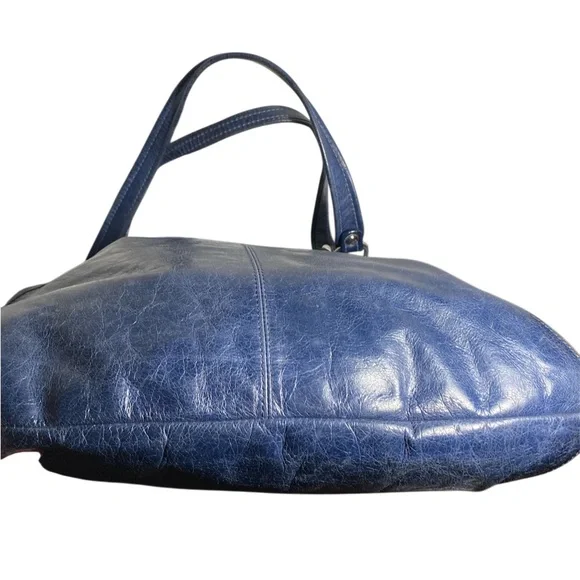 Coach Poppy Glam Glazed Navy Blue Leather Tote Bag